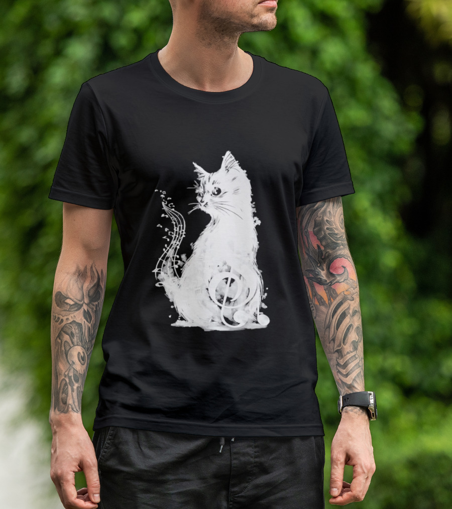 Musical Cat With Treble Clef And Notes T-Shirt