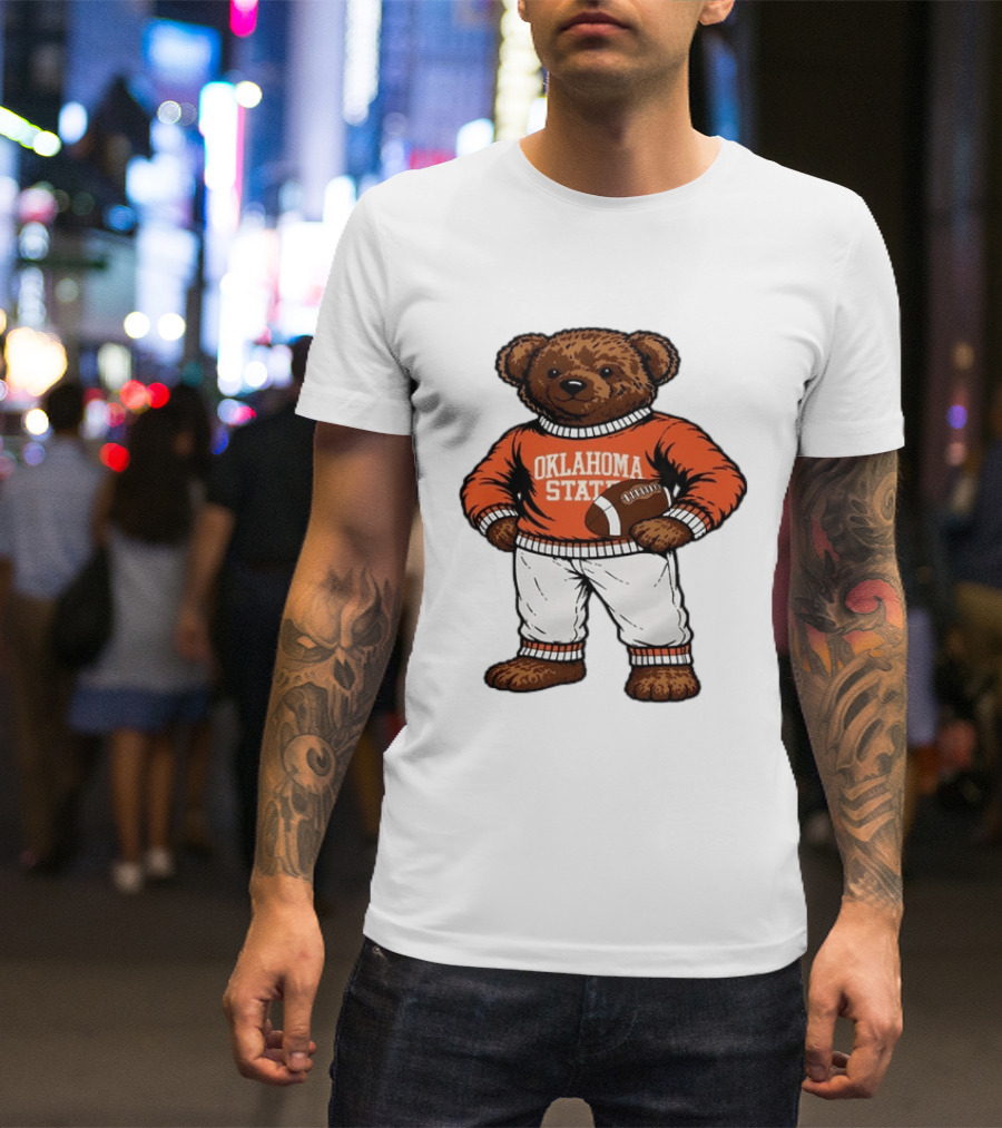 Oklahoma State Football Bear Holding Football Cowboys T-Shirt