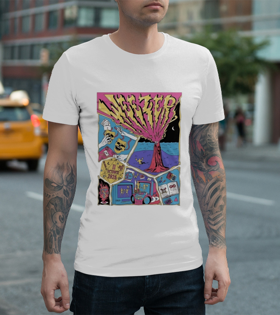Weezer Orlando Kia Center 11 October 2026 Concert Skulls Tarot Cards Beach Scene T-Shirt