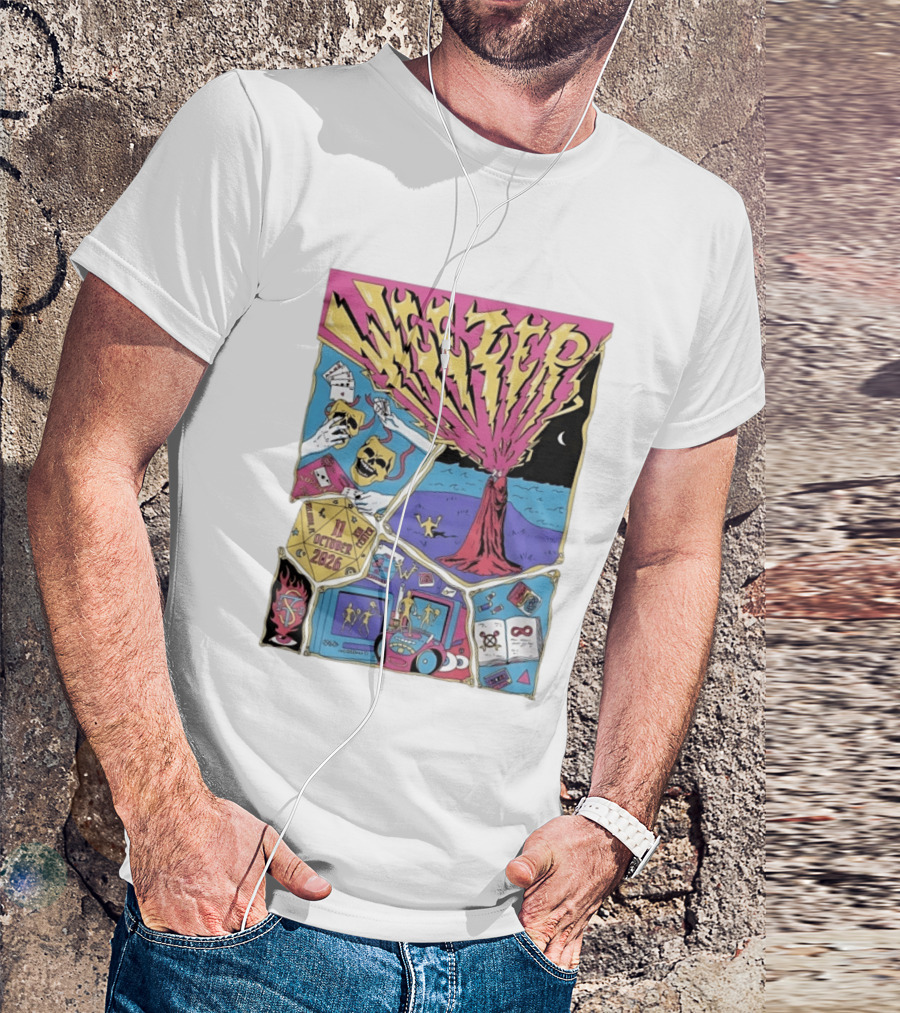 Weezer Orlando Kia Center 11 October 2026 Concert Skulls Tarot Cards Beach Scene T-Shirt