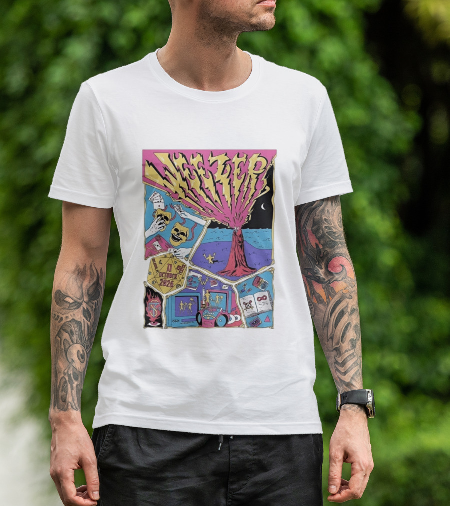 Weezer Orlando Kia Center 11 October 2026 Concert Skulls Tarot Cards Beach Scene T-Shirt