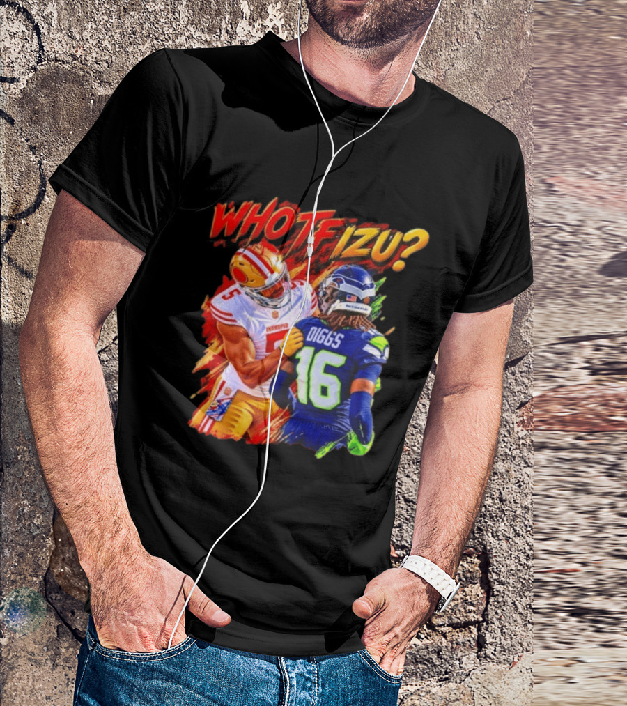 Who TF Izu Diggs 16 Intrepid Football Bootleg NFL Rivalry Red Blue 49ers Seahawks T-Shirt