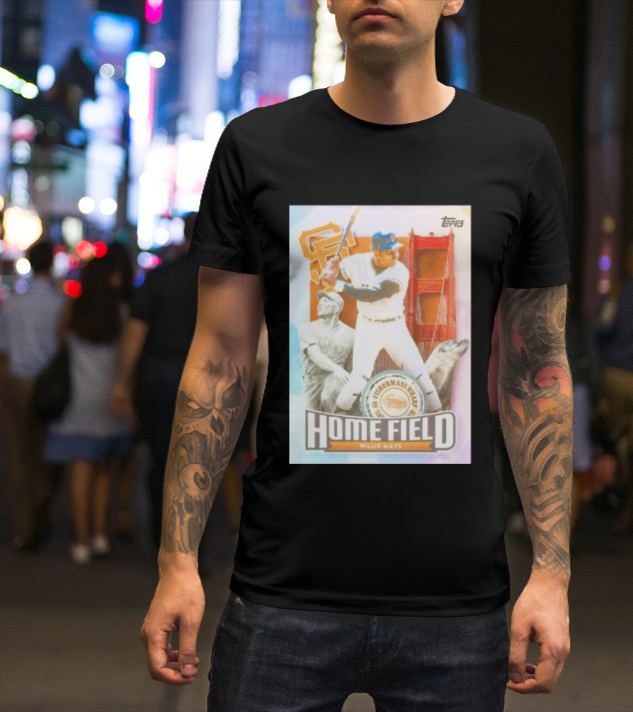 San Francisco Giants Willie Mays Topps Home Field Fisherman's Wharf Golden Gate Bridge T-Shirt