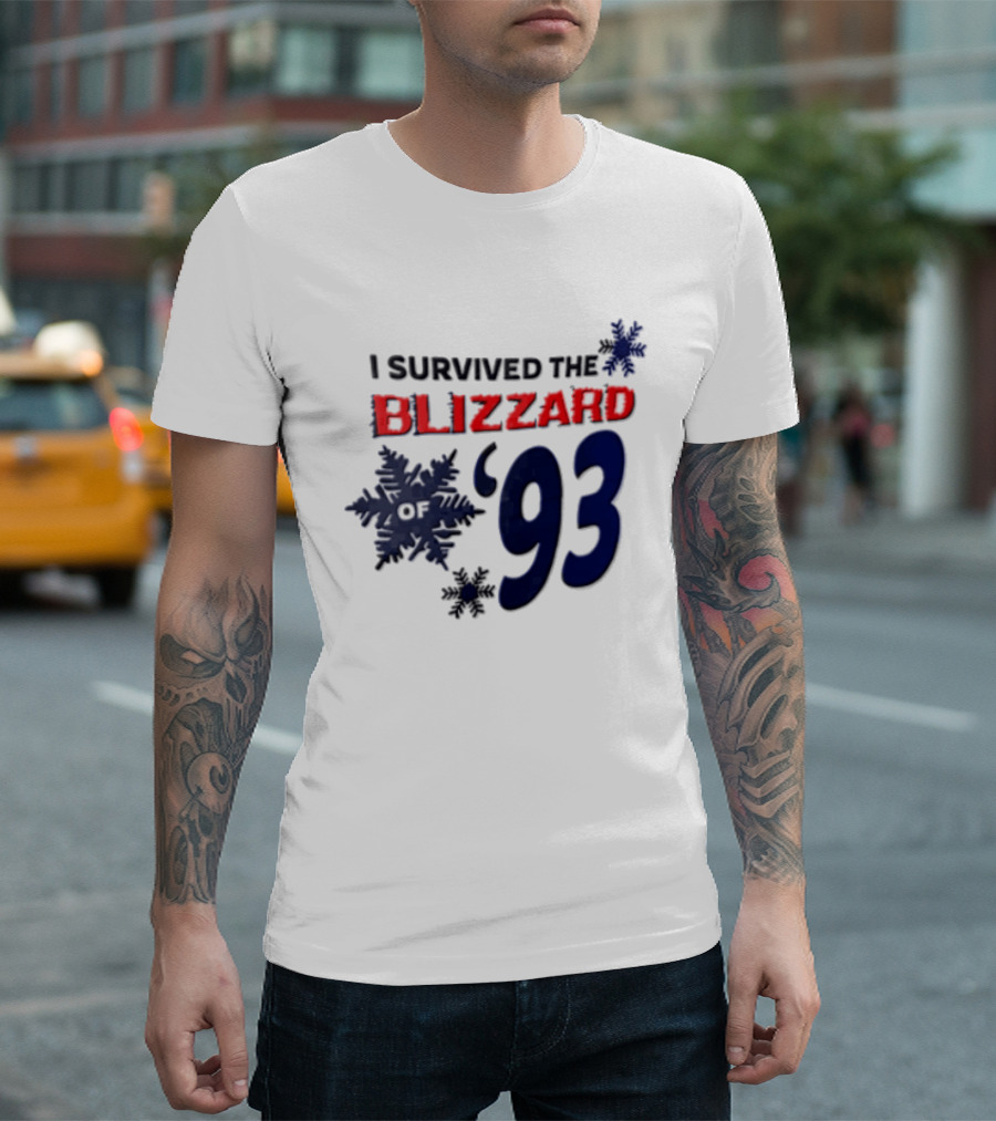 I Survived The Blizzard Of '93 Blue Snowflakes White T-Shirt