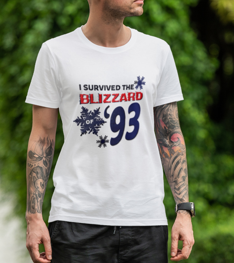I Survived The Blizzard Of '93 Blue Snowflakes White T-Shirt
