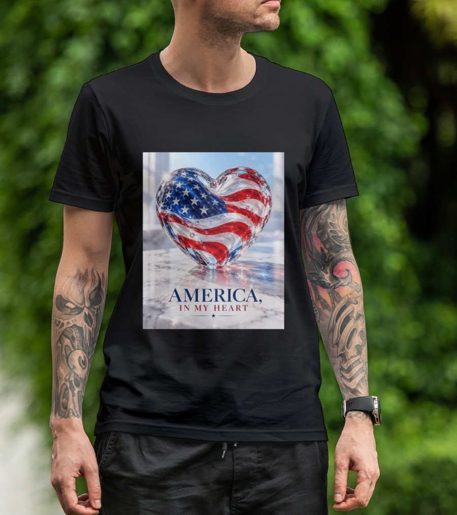 America In My Heart Flag Heart Glass T-Shirt