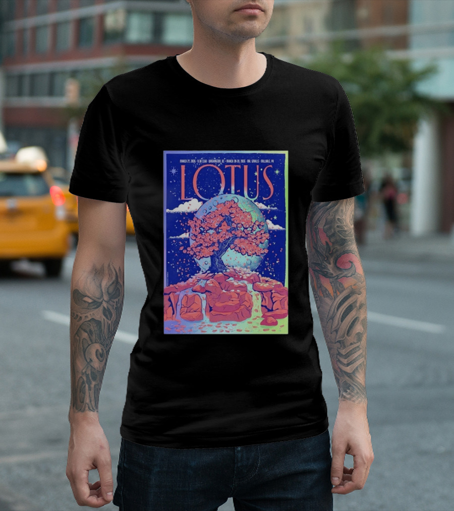 Lotus 2026 Tour By Benjamin Rumble March Tour Dates Illustration Cherry Blossom Moon T-Shirt