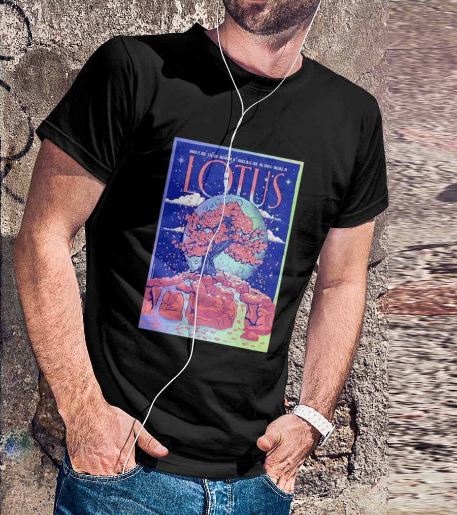 Lotus 2026 Tour By Benjamin Rumble March Tour Dates Illustration Cherry Blossom Moon T-Shirt