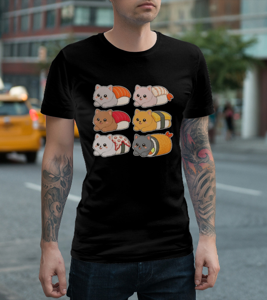 Kawaii Kitten Sushi Rolls Cute Cats Cat Lover T-Shirt