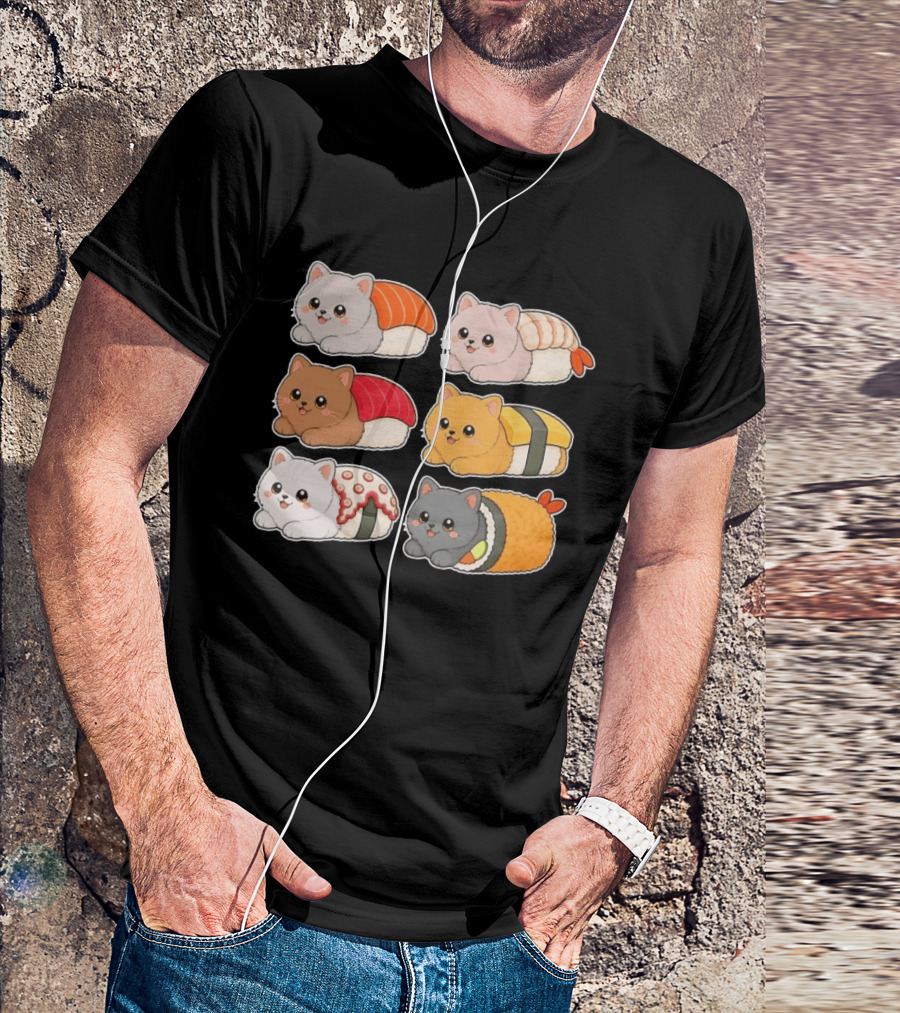 Kawaii Kitten Sushi Rolls Cute Cats Cat Lover T-Shirt