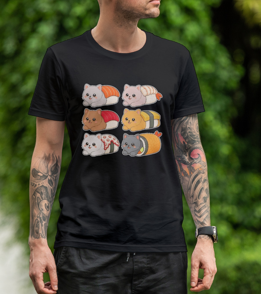 Kawaii Kitten Sushi Rolls Cute Cats Cat Lover T-Shirt