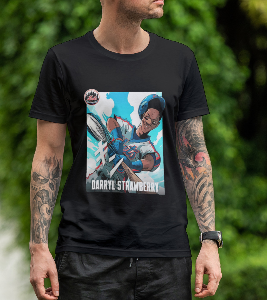 Darryl Strawberry New York Mets MLB Baseball Player Swinging Bat Cartoon T-Shirt