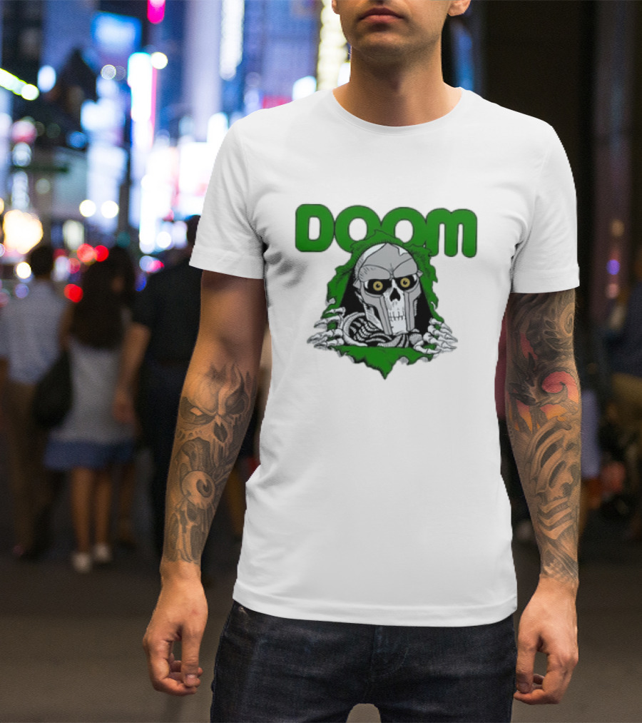 Doom Metal Face Skeleton Mask Hip Hop T-Shirt