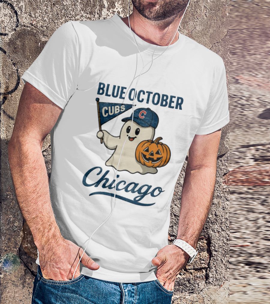 Chicago Cubs Blue October Halloween Ghost Pumpkin Baseball T-Shirt