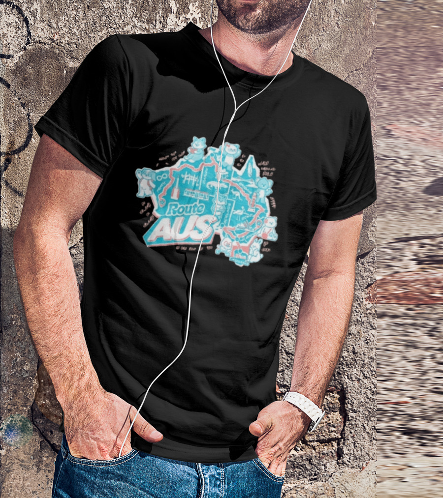 Route Aus Australia Map Animals Travel Icons Brisbane Sydney Melbourne Canberra T-Shirt