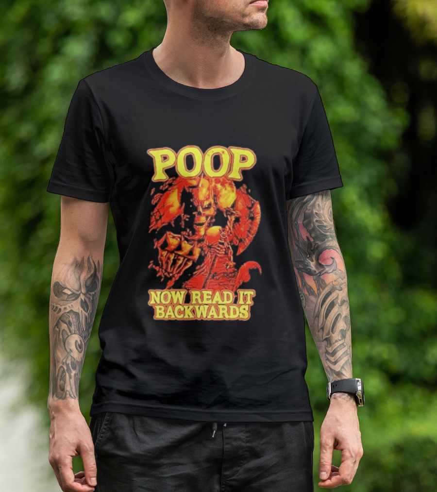 Skeleton Poop Now Read It Backwards Halloween Humor T-Shirt