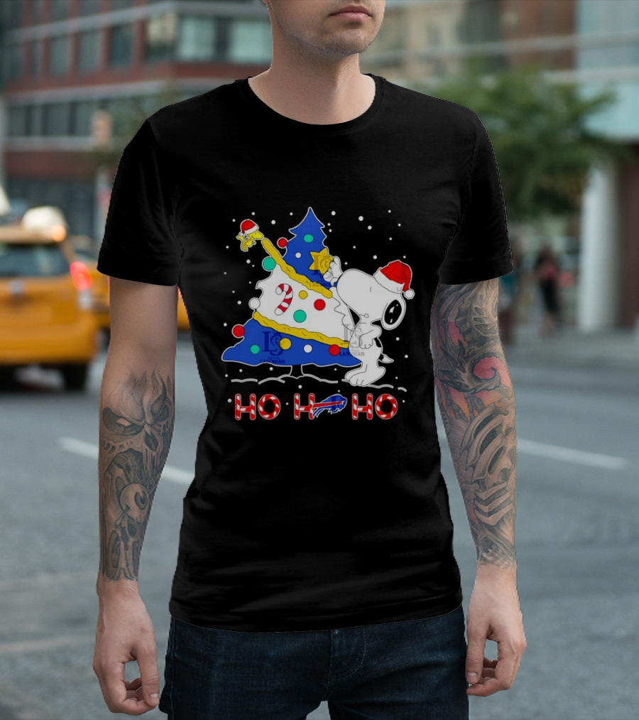 Snoopy Woodstock Buffalo Bills Christmas Tree Ho Ho Ho T-Shirt