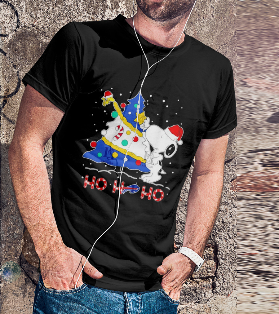 Snoopy Woodstock Buffalo Bills Christmas Tree Ho Ho Ho T-Shirt