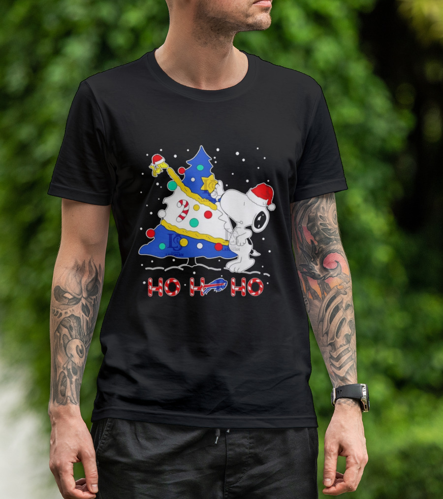 Snoopy Woodstock Buffalo Bills Christmas Tree Ho Ho Ho T-Shirt