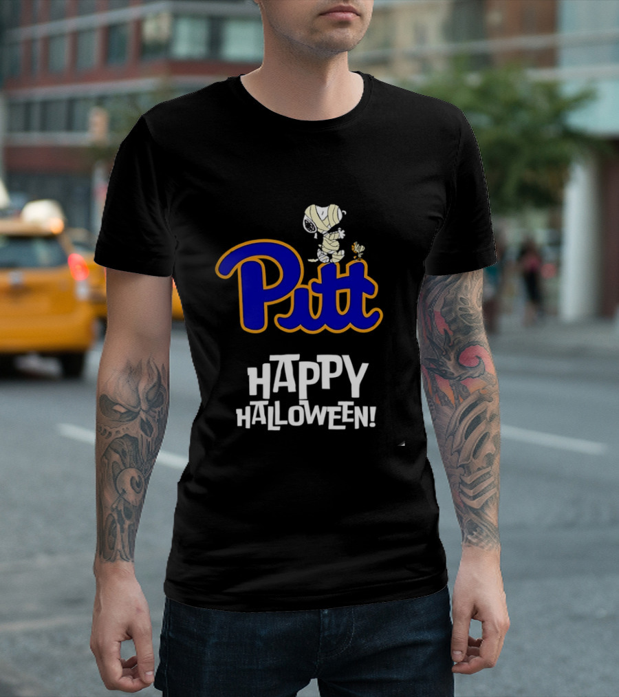 Pitt Panthers Snoopy Woodstock Mummy Happy Halloween T-Shirt