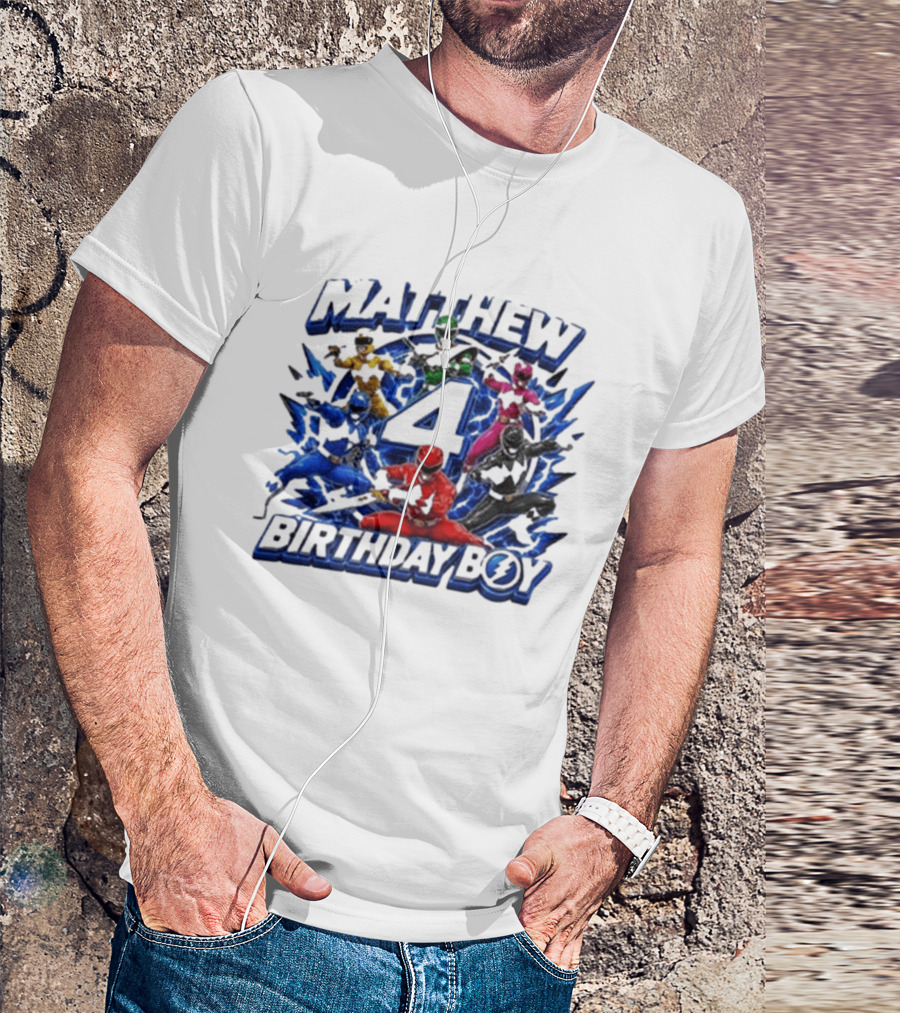 Mighty Morphin Power Rangers 4th Birthday Boy Matthew T-Shirt