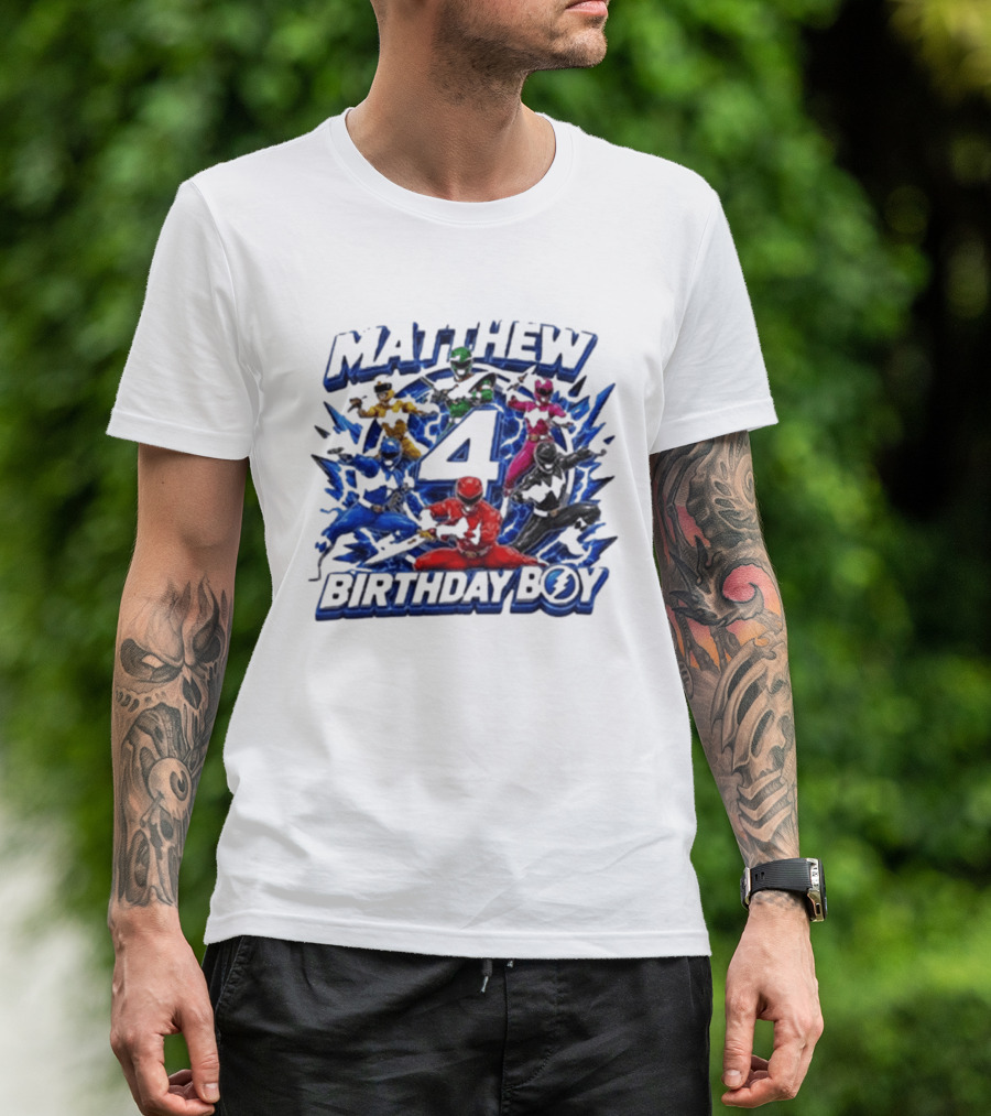 Mighty Morphin Power Rangers 4th Birthday Boy Matthew T-Shirt