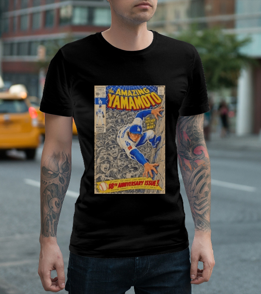 The Amazing Yamamoto Dodgers Comics 18th Anniversary Pitcher Issue T-Shirt