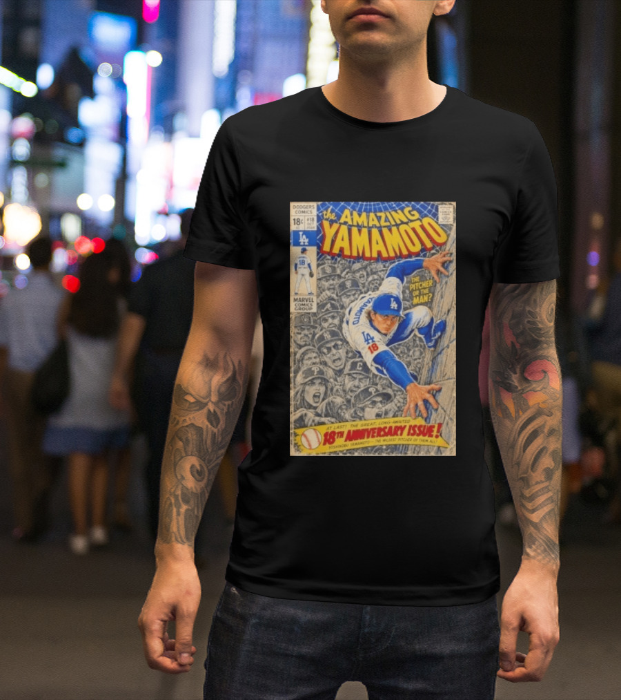 The Amazing Yamamoto Dodgers Comics 18th Anniversary Pitcher Issue T-Shirt