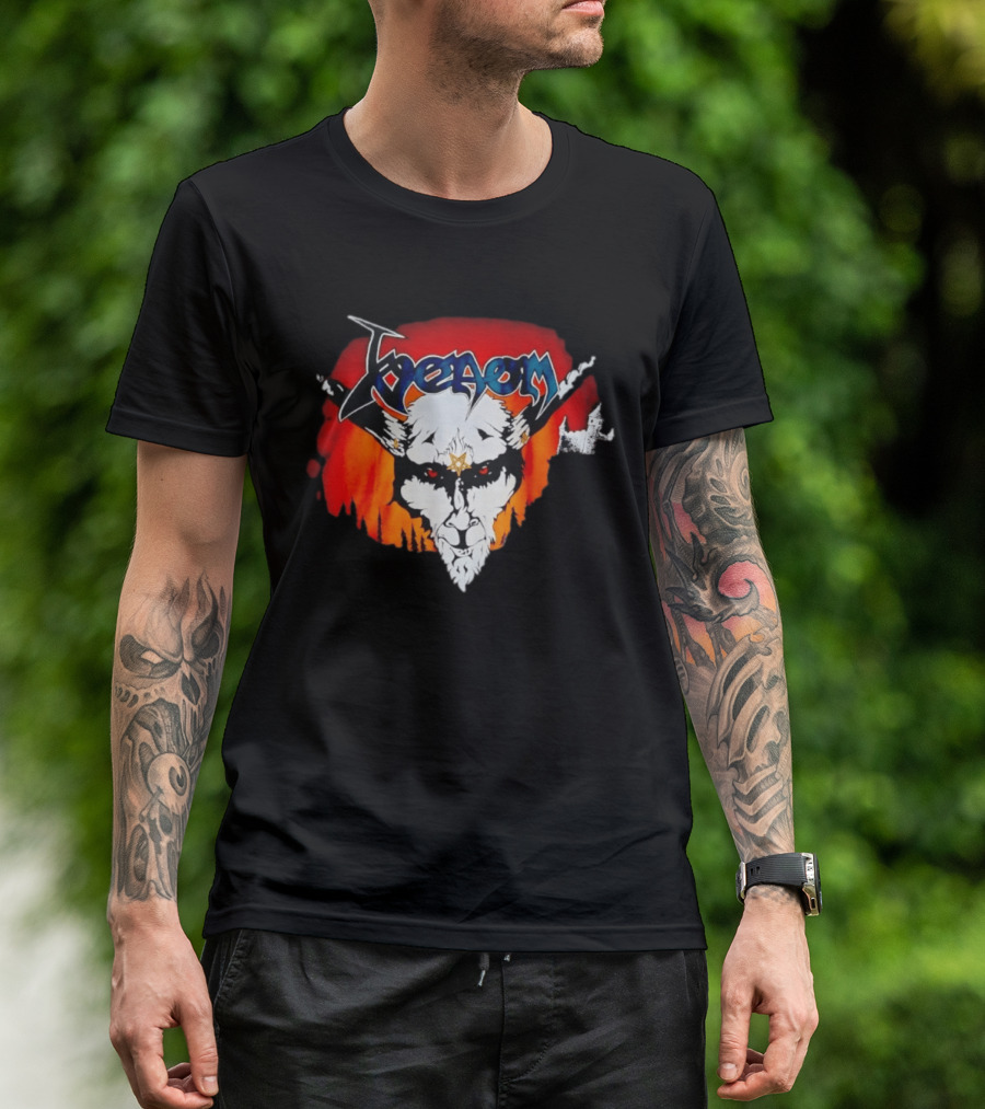 Venom Heavy Metal Goat With Star Symbol And Fiery T-Shirt