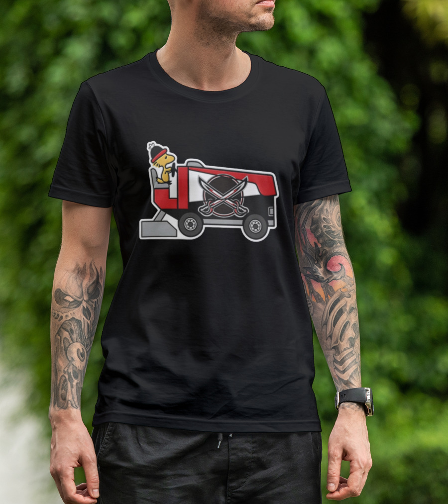 Woodstock Driving Zamboni Buffalo Sabres NHL Cartoon T-Shirt