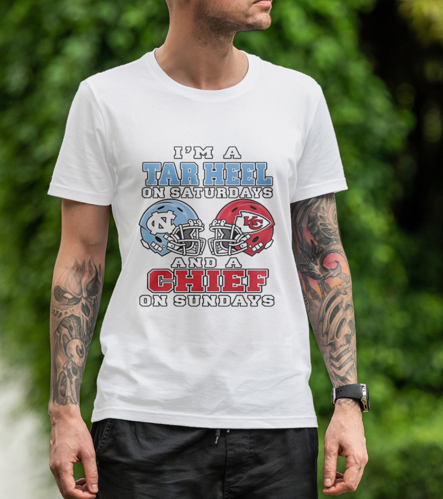 I'm A Tar Heel On Saturdays And A Chief On Sundays Football Helmets T-Shirt