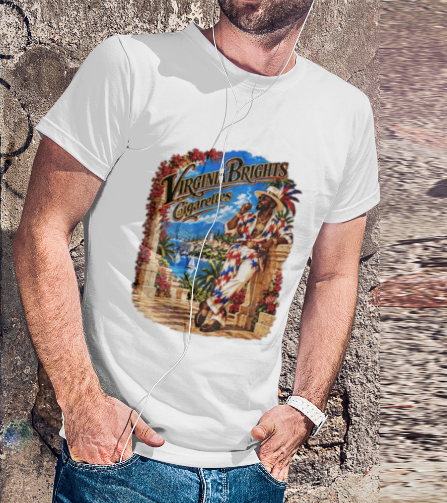 Virginia Brights Cigarettes Man On Mediterranean Terrace Smoking T-Shirt