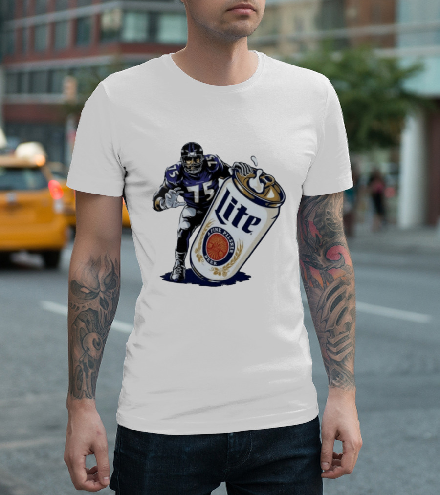 Jonathan Ogden Baltimore Ravens 75 Lite A Fine Pilsner Beer T-Shirt