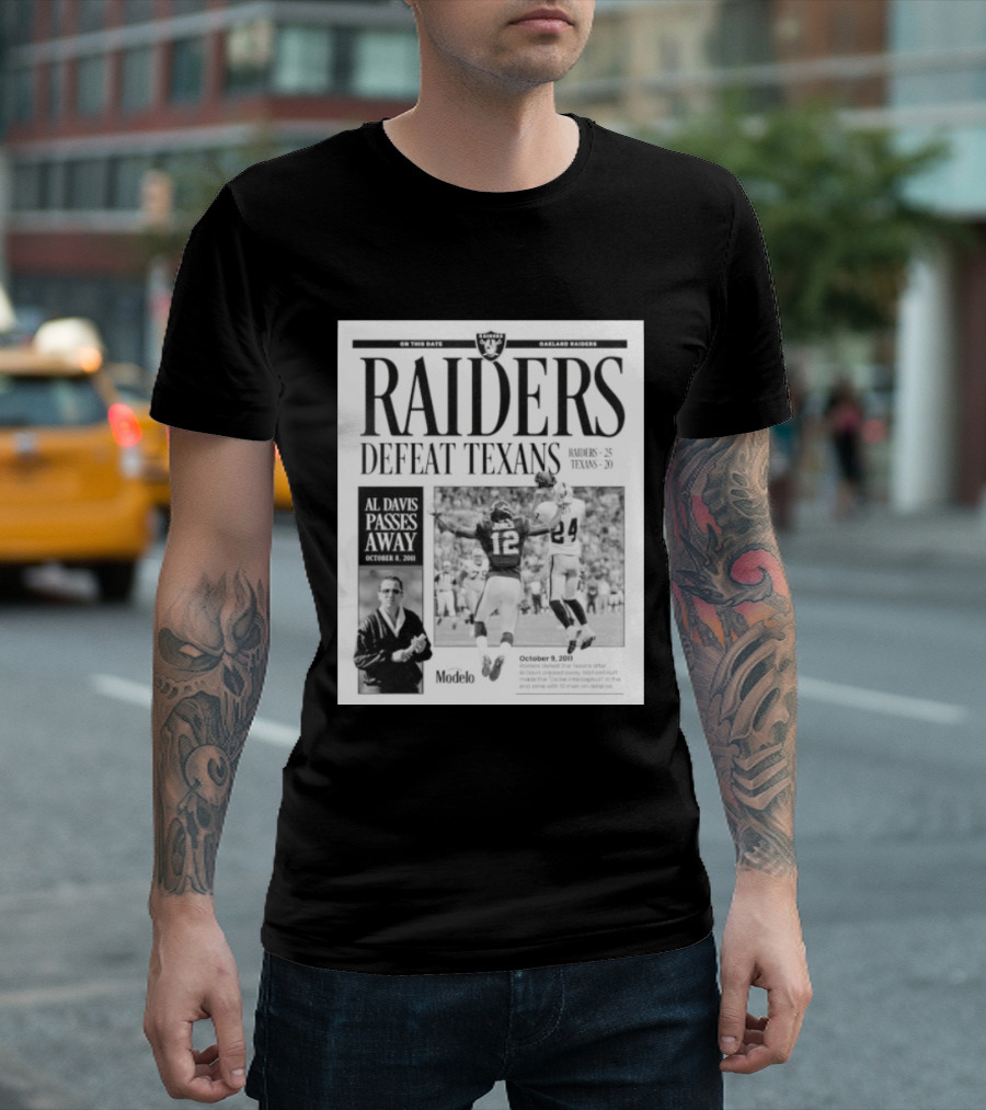 Raiders Defeat Texans Al Davis Passes Away Divine Interception October 9 2011 T-Shirt