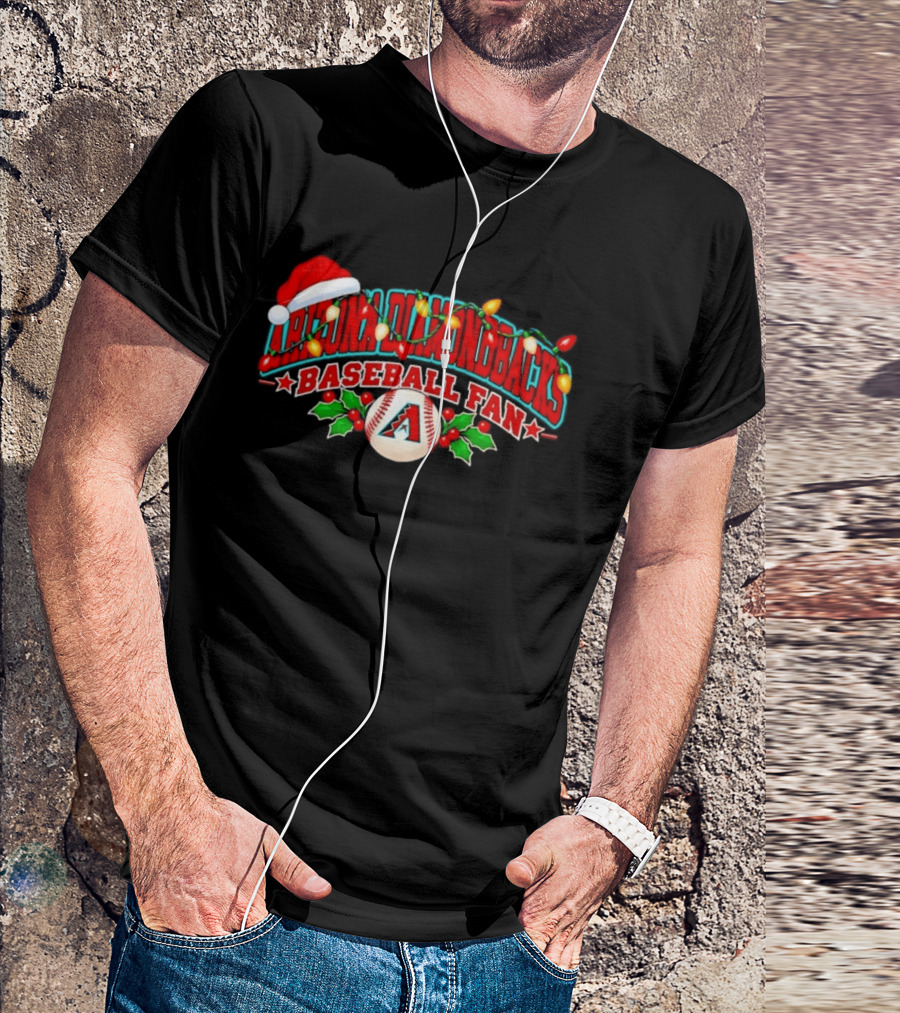 Arizona Diamondbacks Baseball Fan Christmas Santa Hat And Lights T-Shirt