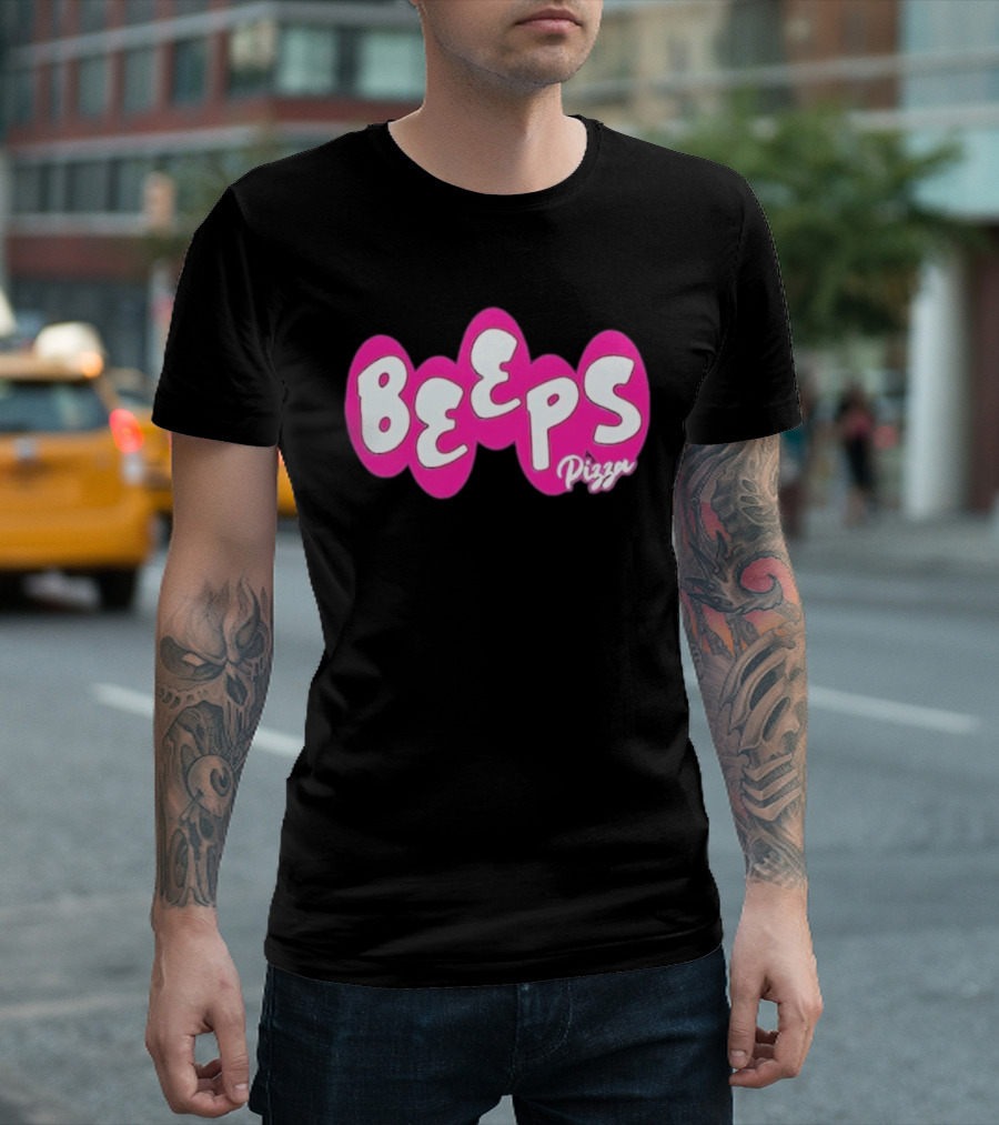 Beeps Pizza Retro Pink Bubble Lettering T-Shirt