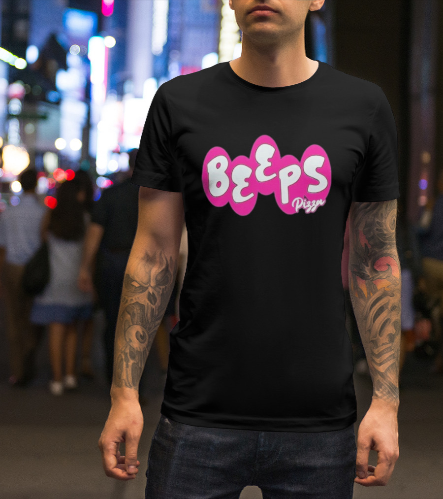 Beeps Pizza Retro Pink Bubble Lettering T-Shirt