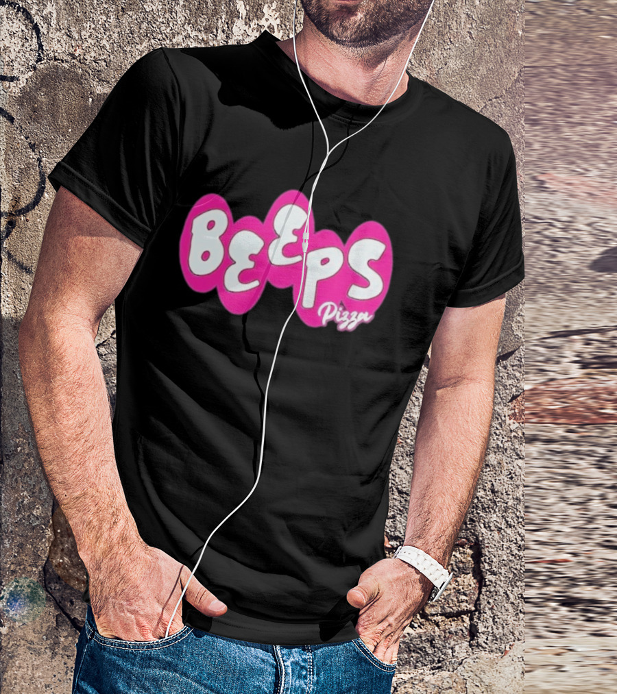 Beeps Pizza Retro Pink Bubble Lettering T-Shirt