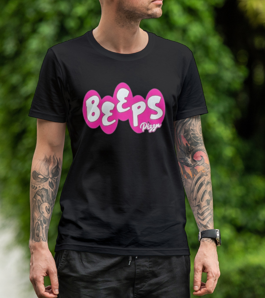 Beeps Pizza Retro Pink Bubble Lettering T-Shirt