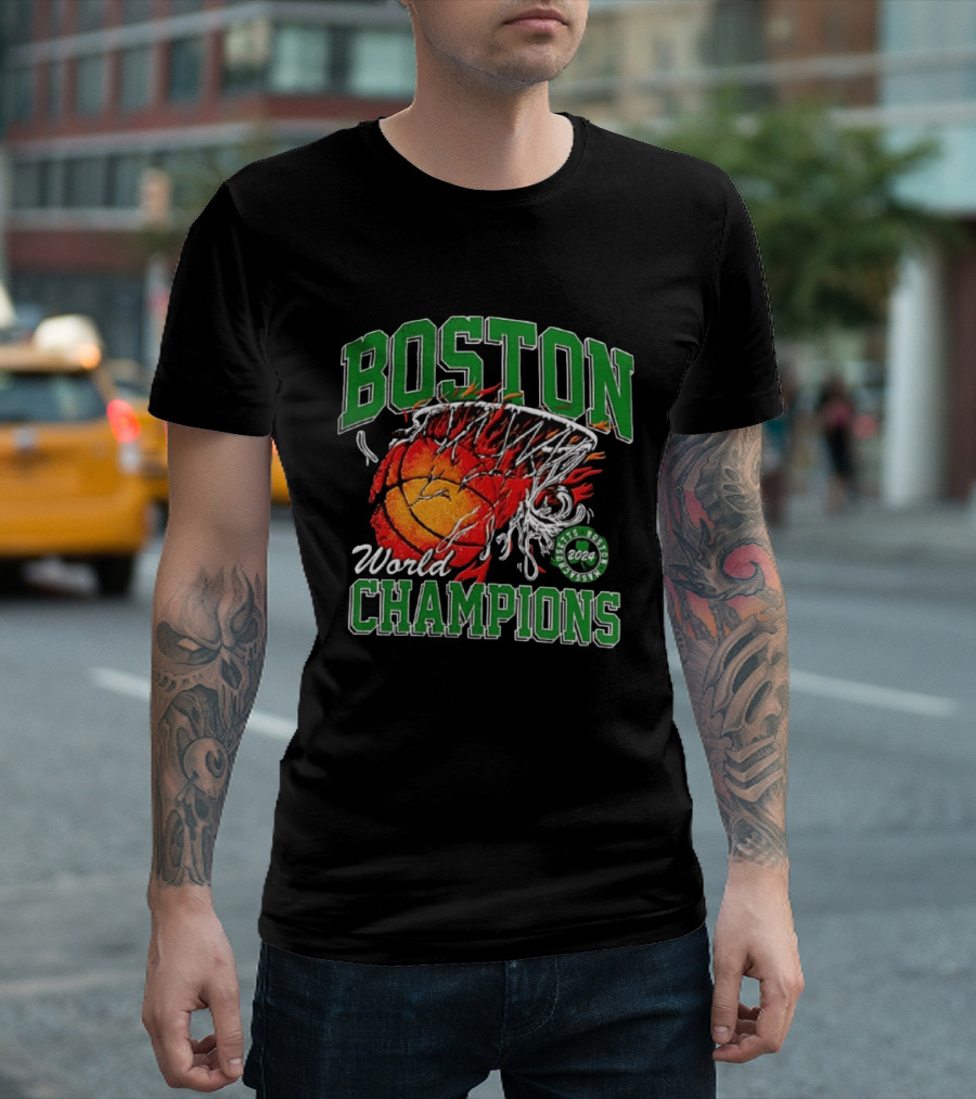 Boston Celtics World Champions 2024 Flaming Basketball T-Shirt