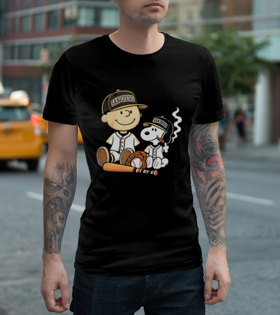 San Diego Padres Charlie Brown Snoopy Smoking Cigar Baseball T-Shirt