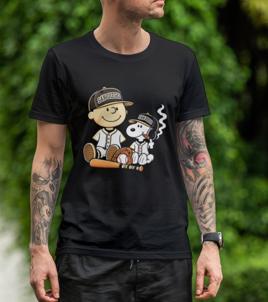 San Diego Padres Charlie Brown Snoopy Smoking Cigar Baseball T-Shirt
