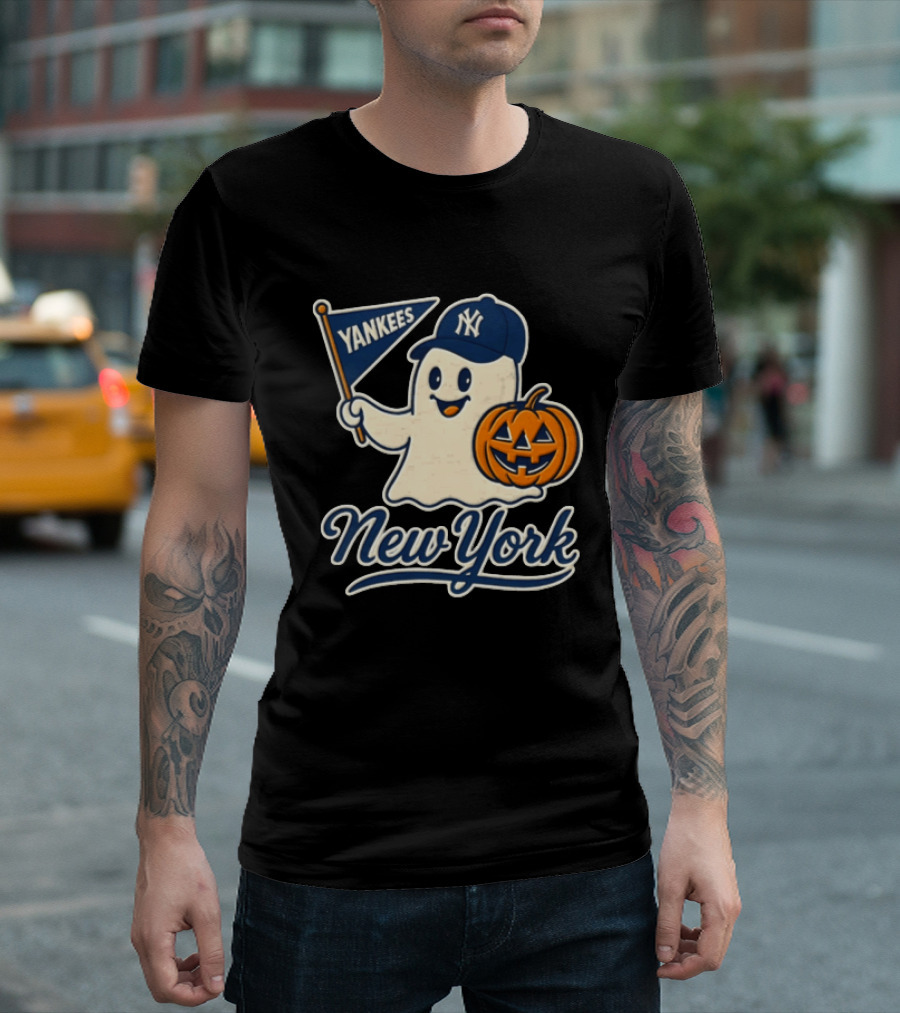 New York Yankees Halloween Ghost Pumpkin Baseball T-Shirt