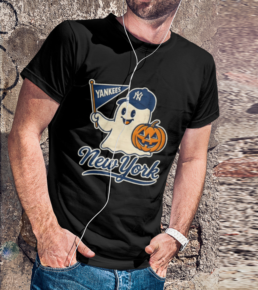 New York Yankees Halloween Ghost Pumpkin Baseball T-Shirt