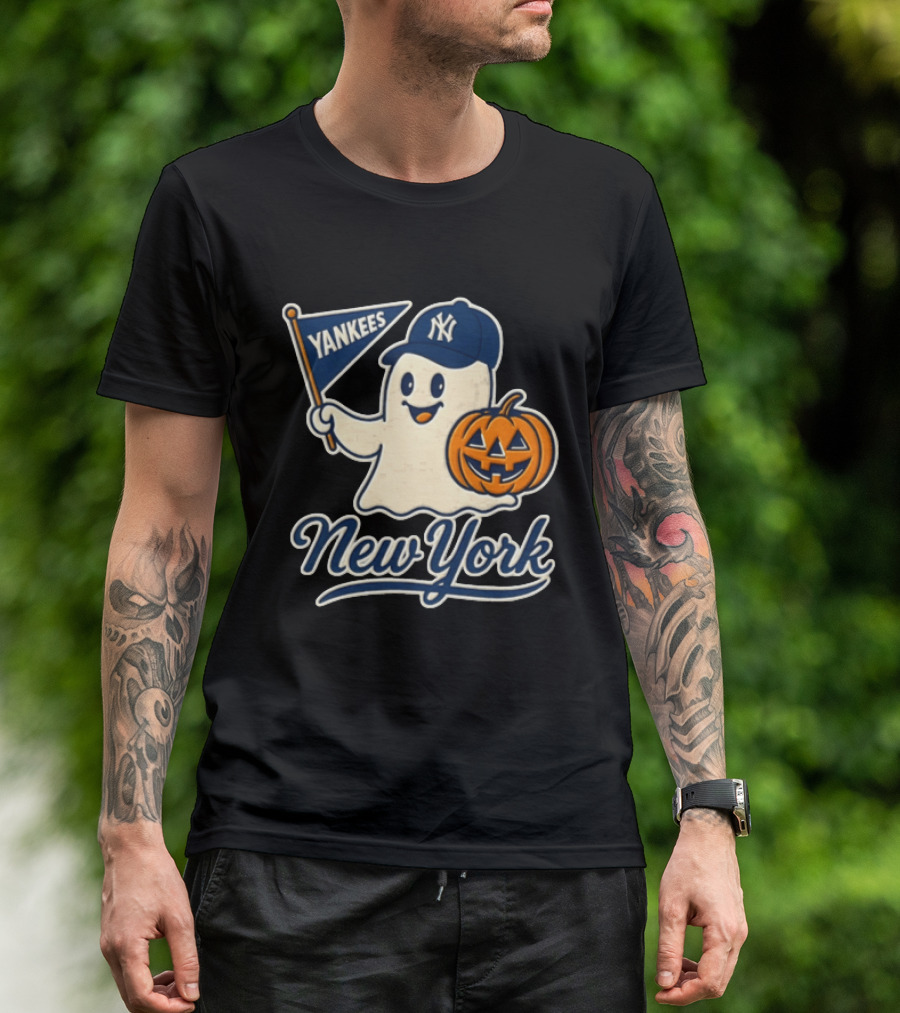 New York Yankees Halloween Ghost Pumpkin Baseball T-Shirt