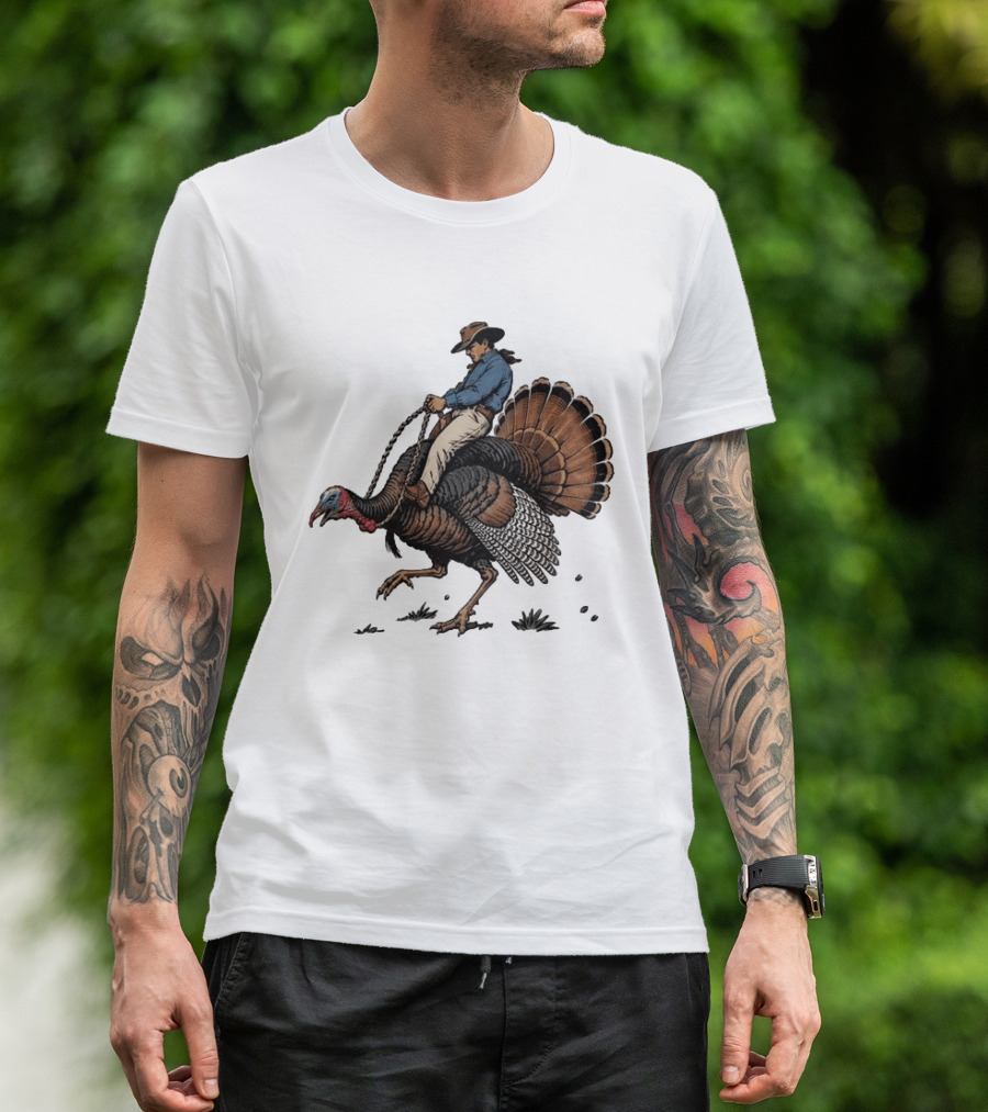 Cowboy Riding Turkey Thanksgiving Humor T-Shirt