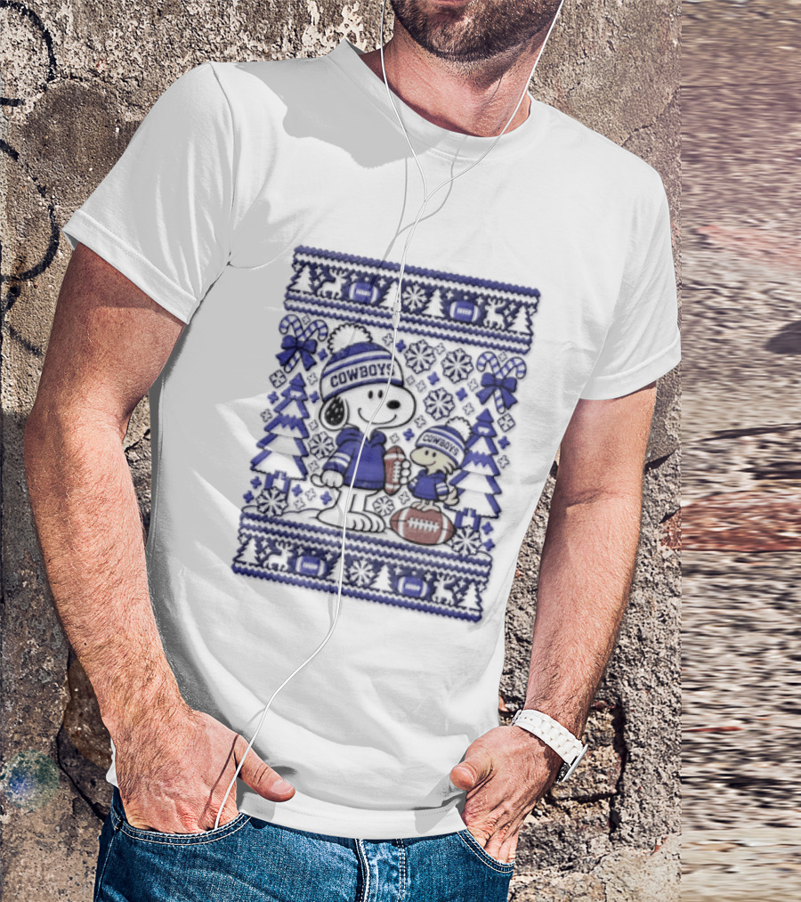 Dallas Cowboys Snoopy Woodstock Christmas Football Peanuts Holiday Sweater T-Shirt