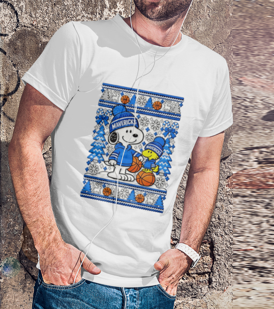 Dallas Mavericks Snoopy Woodstock Christmas Basketball T-Shirt