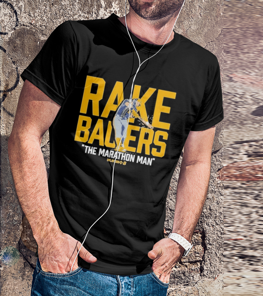 Rake Bauers The Marathon Man Baseball Player Swing Action T-Shirt
