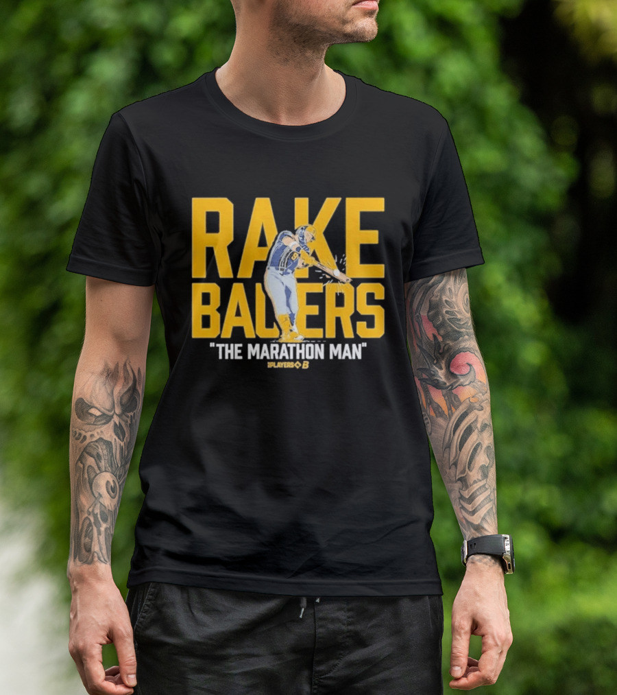 Rake Bauers The Marathon Man Baseball Player Swing Action T-Shirt